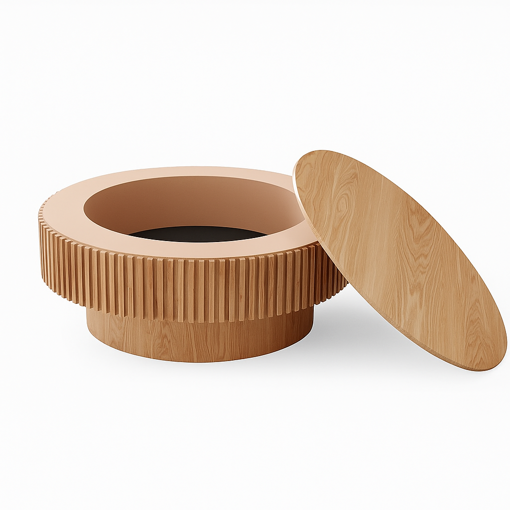 Round Coffee Table with Storage Drum Center