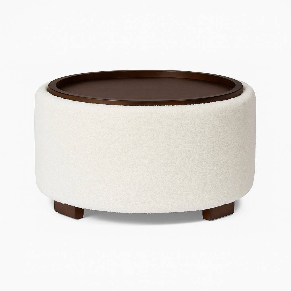 Ottoman Boucle Coffee Table with Lift-Off Lid