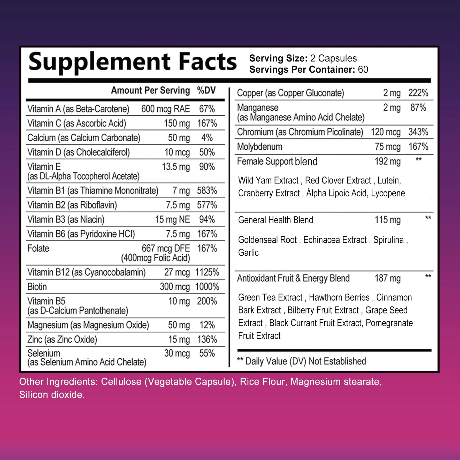 Women’s Daily Multivitamin Capsules for Energy, Immune Support, Hormonal Balance and Overall Wellness