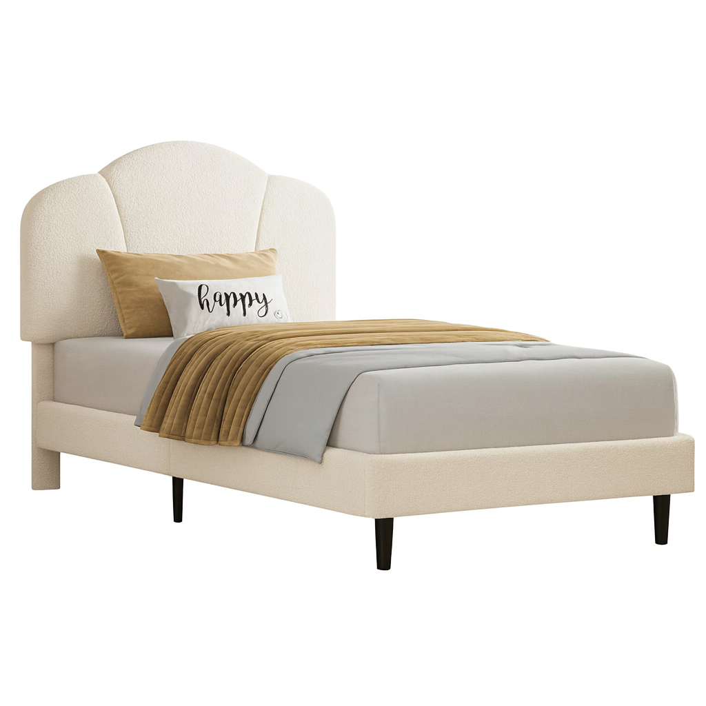 Upholstered Twin Size Bed with Lamb Velvet Headboard