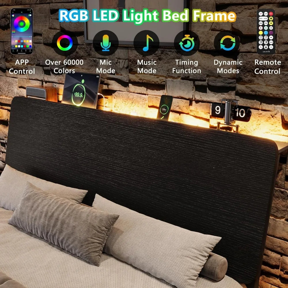 LED Bed Frame with Charging Station
