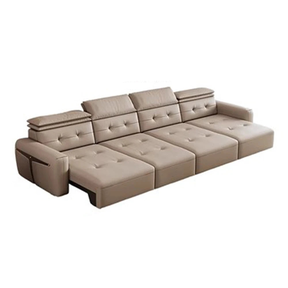 Genuine Leather Electric Convertible Sofa Bed with Adjustable Headrest