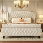 Queen Size Velvet Sleigh Bed with Wingback Headboard