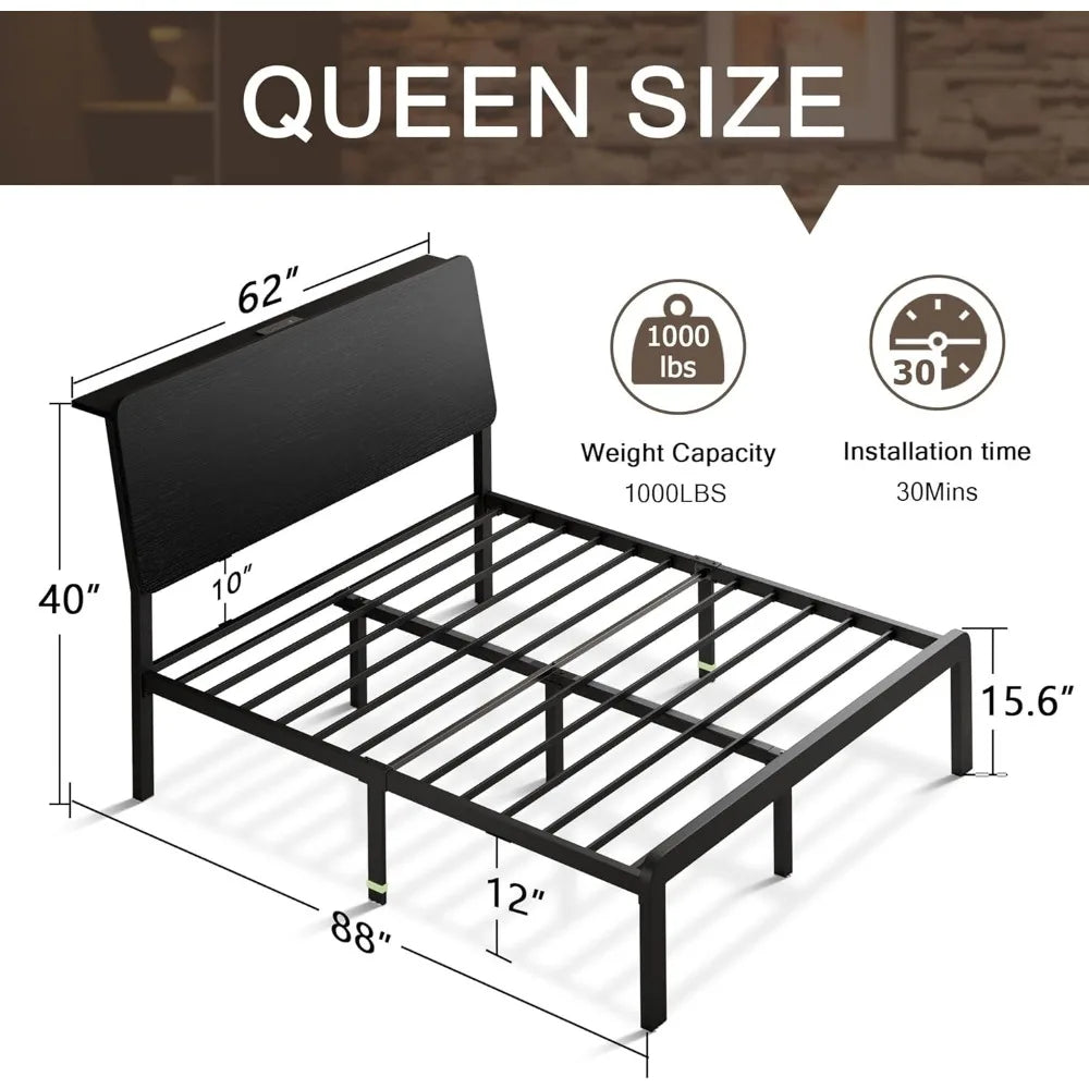 LED Bed Frame with Charging Station