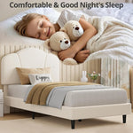 Upholstered Twin Size Bed with Lamb Velvet Headboard