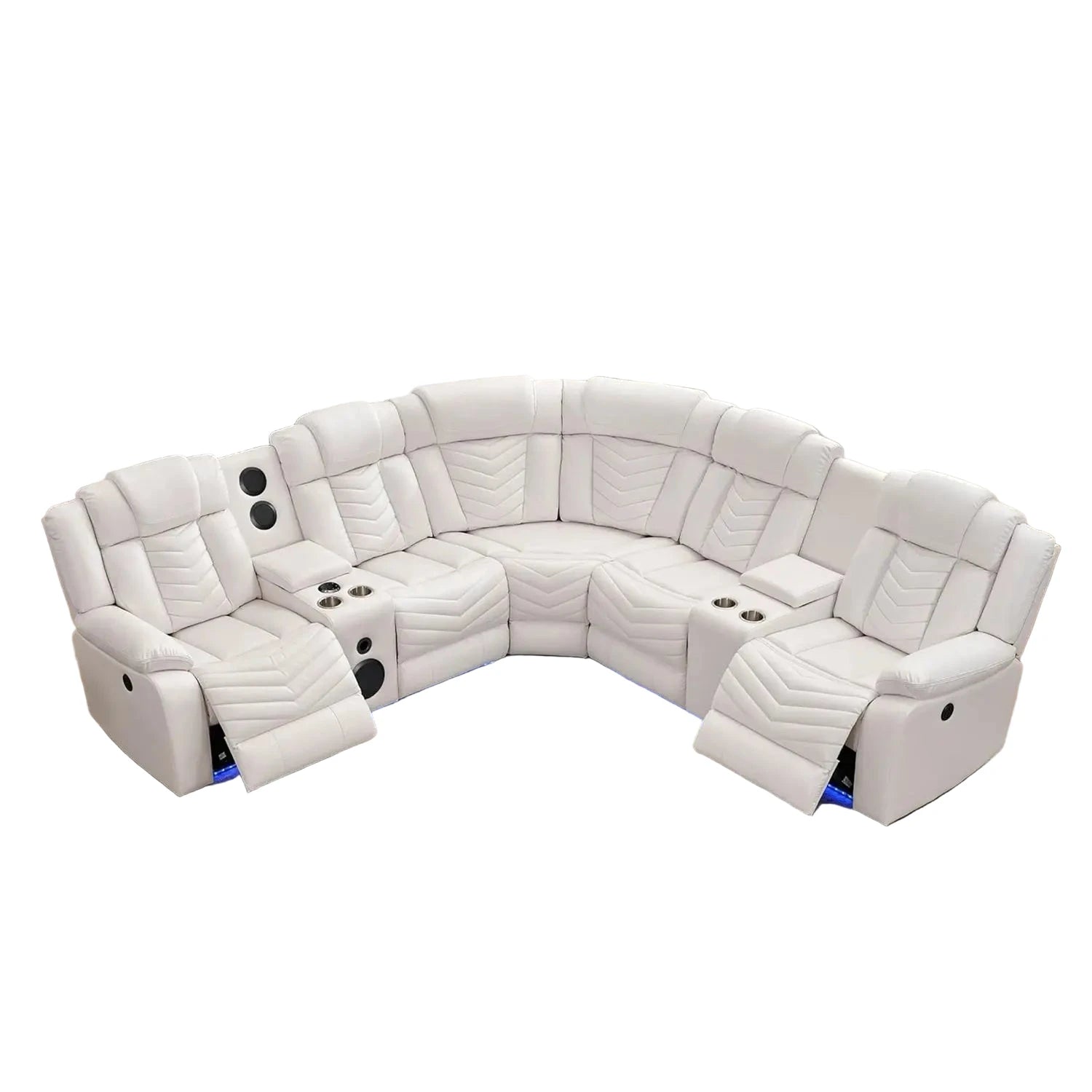 Faux Leather Recliner Sofa with Built-In Bass Speakers & LED Lighting