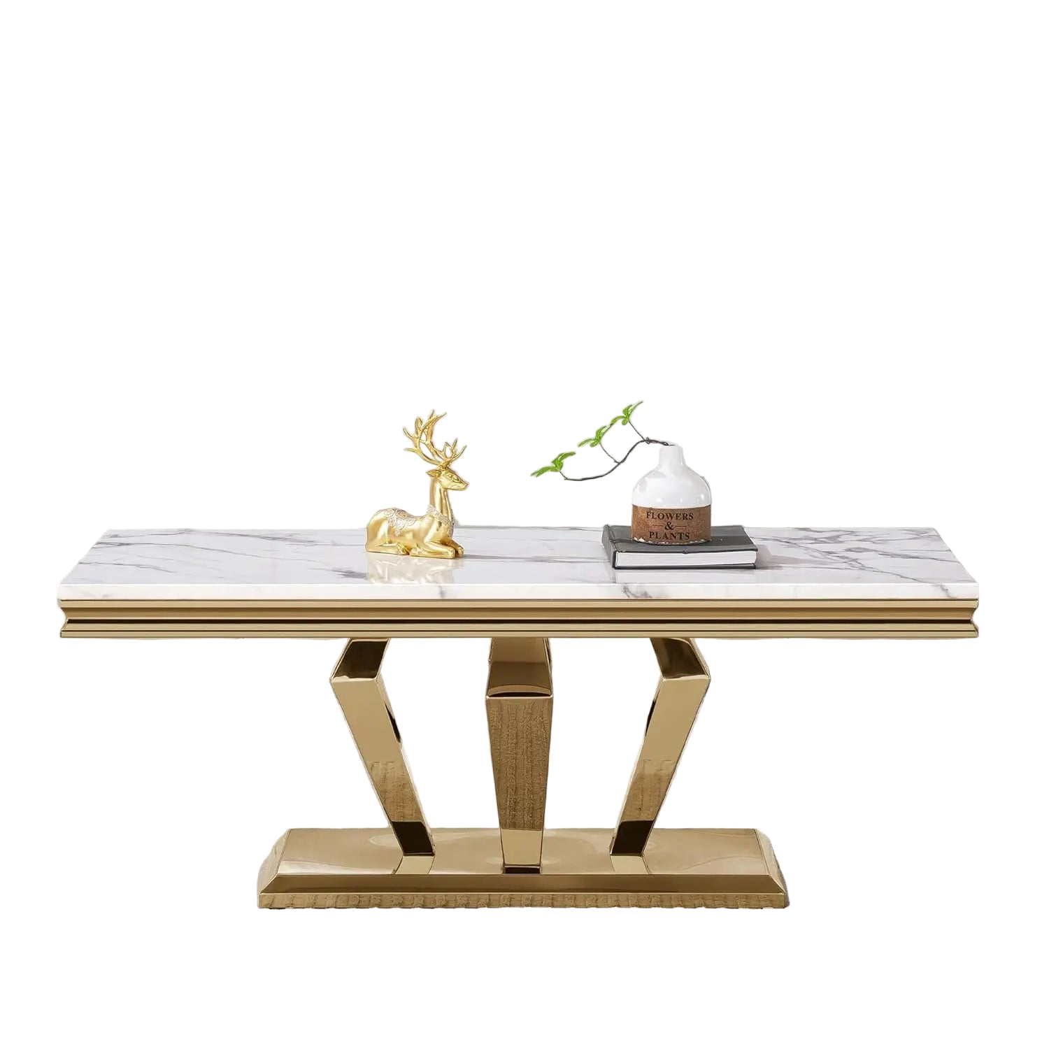 White Marble Coffee Table with Stainless Steel Diamond-Shaped Base