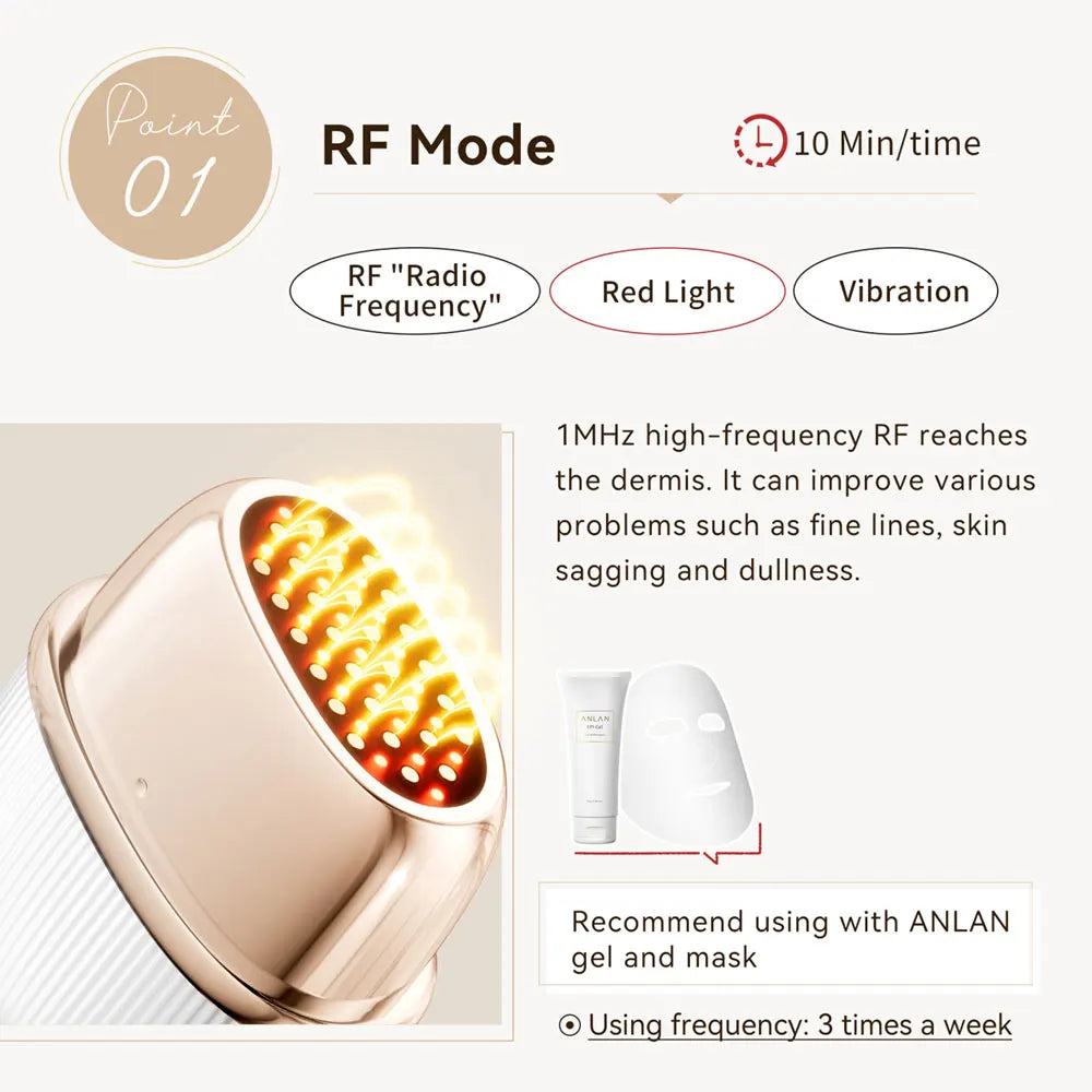 RF Beauty Device with EMS Lifting, LED Light and Anti-Aging Support