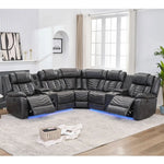 Faux Leather Recliner Sofa with Built-In Bass Speakers & LED Lighting