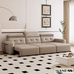 Genuine Leather Electric Convertible Sofa Bed with Adjustable Headrest