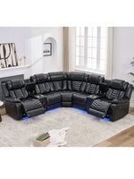 Faux Leather Recliner Sofa with Built-In Bass Speakers & LED Lighting