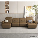 Genuine Leather Electric Convertible Sofa Bed with Adjustable Headrest