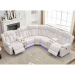 Faux Leather Recliner Sofa with Built-In Bass Speakers & LED Lighting