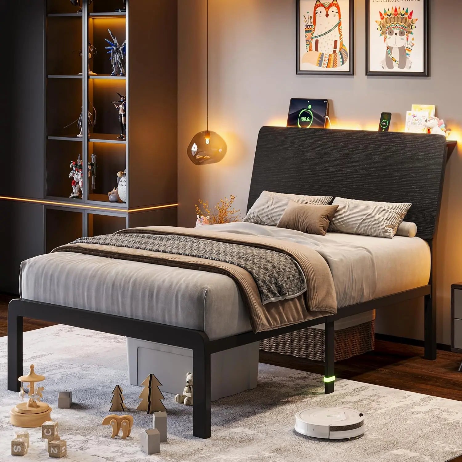 LED Bed Frame with Charging Station