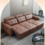 Genuine Leather Electric Convertible Sofa Bed with Adjustable Headrest
