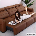 Genuine Leather Electric Convertible Sofa Bed with Adjustable Headrest