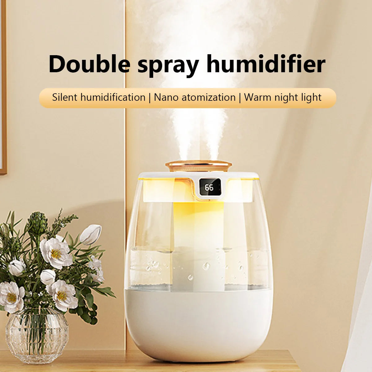 Dual Nozzle Silent Humidifier with Digital Display