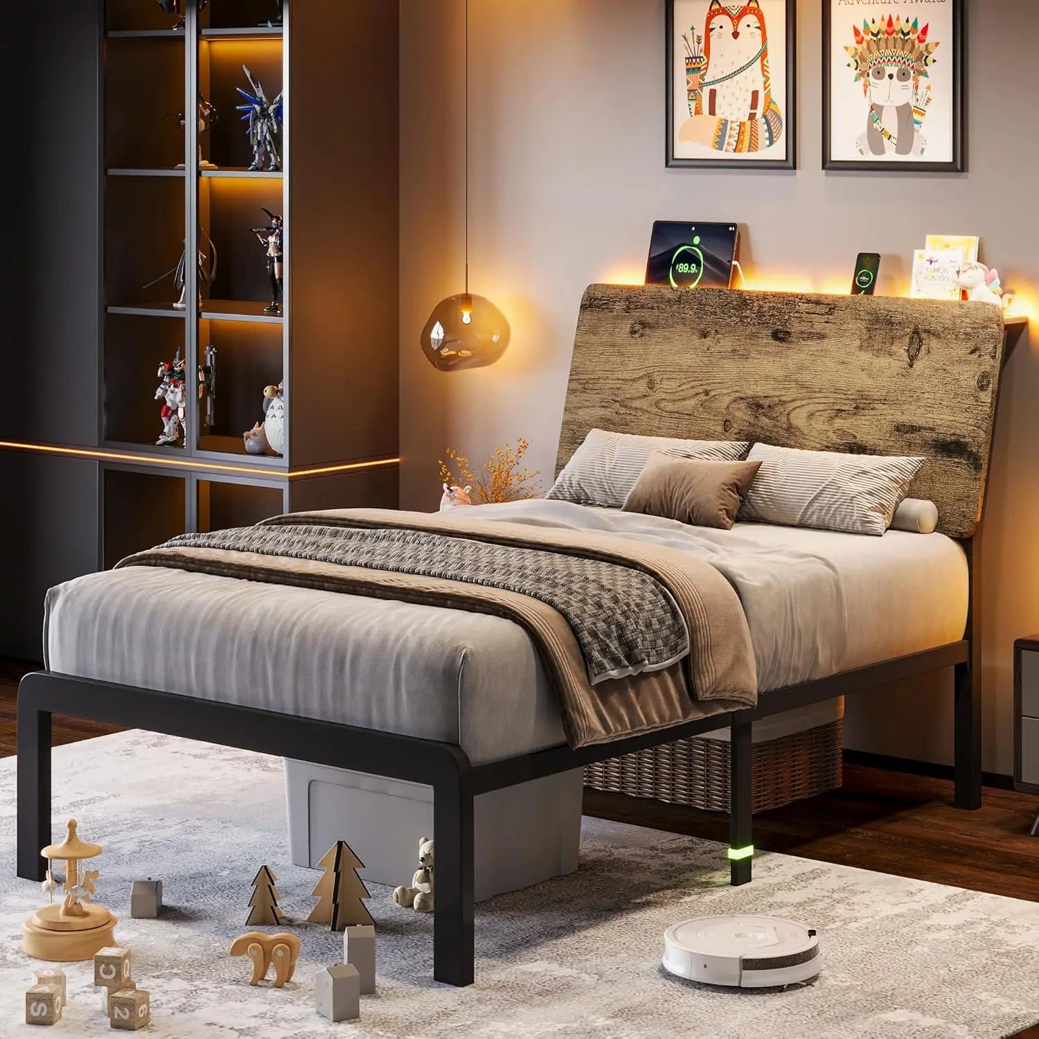 LED Bed Frame with Charging Station