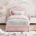 Twin Size Upholstered Bed with Storage Drawers and LED Headboard for Kids
