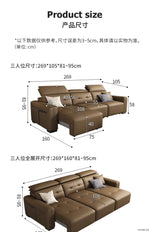 Genuine Leather Electric Convertible Sofa Bed with Adjustable Headrest