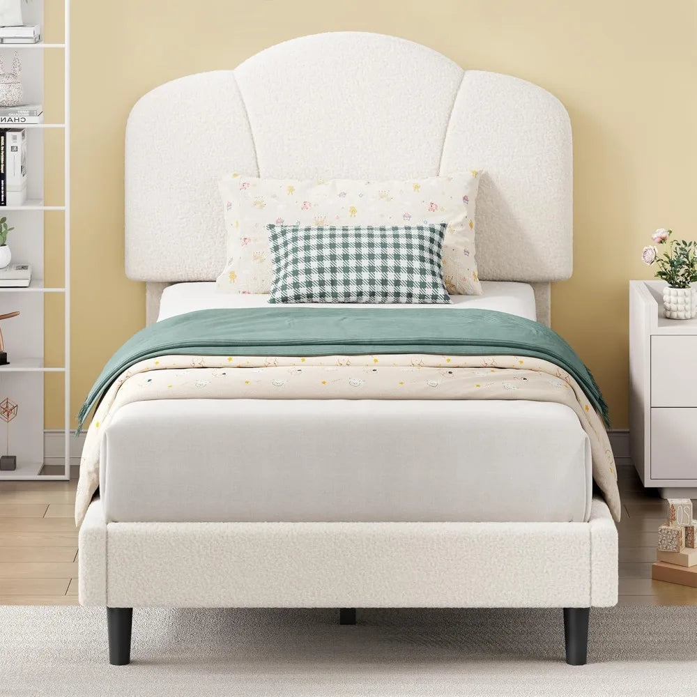 Upholstered Twin Size Bed with Lamb Velvet Headboard