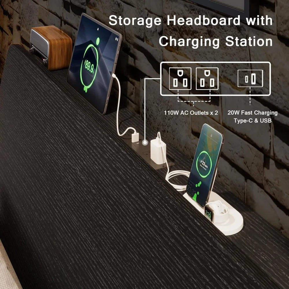 LED Bed Frame with Charging Station