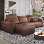 Genuine Leather Electric Convertible Sofa Bed with Adjustable Headrest