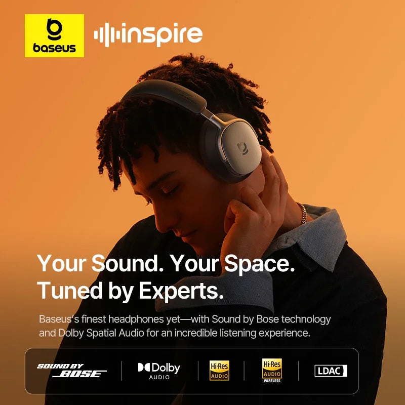 Baseus Inspire Wireless Headphones with Adaptive Noise Cancellation & Hi-Res Audio
