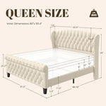 Queen Size Velvet Sleigh Bed with Wingback Headboard
