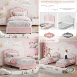 Twin Size Upholstered Bed with Storage Drawers and LED Headboard for Kids