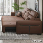 Genuine Leather Electric Convertible Sofa Bed with Adjustable Headrest