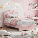 Twin Size Upholstered Bed with Storage Drawers and LED Headboard for Kids