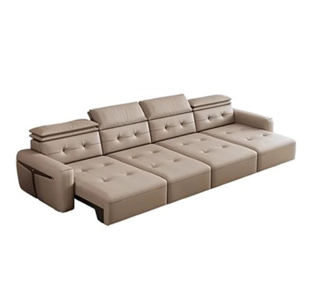 Genuine Leather Electric Convertible Sofa Bed with Adjustable Headrest