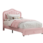 Twin Size Upholstered Bed with Storage Drawers and LED Headboard for Kids
